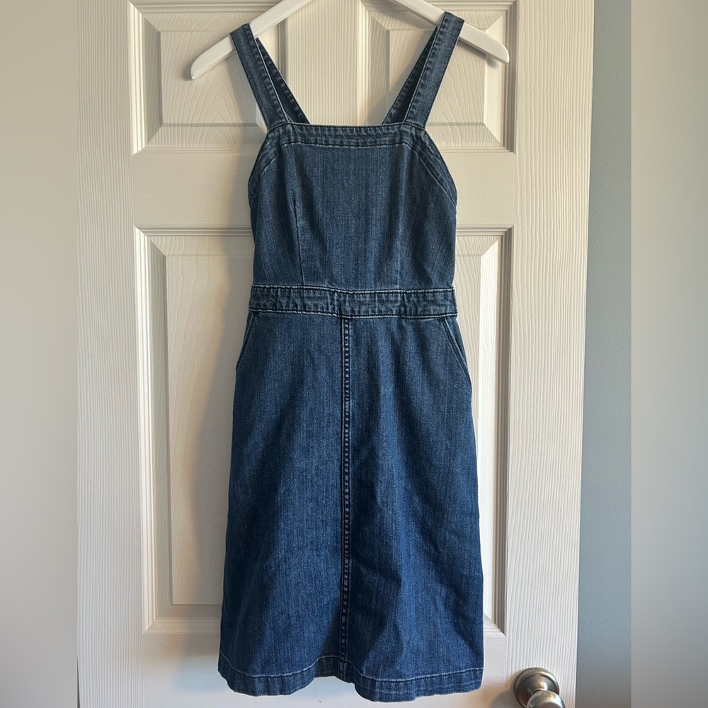 Universal Thread Blue Denim Overall Dress with Crossback Straps